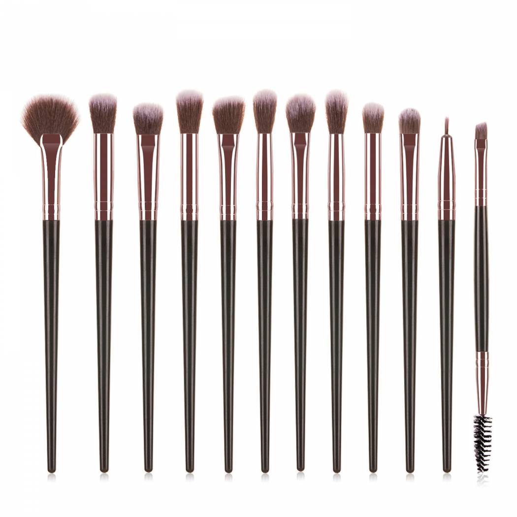 12pcs Eyeshadow Makeup Brushes Straight Eye Makeup Brushes Set With Soft Synthetic Hairs & Real Wood Handle